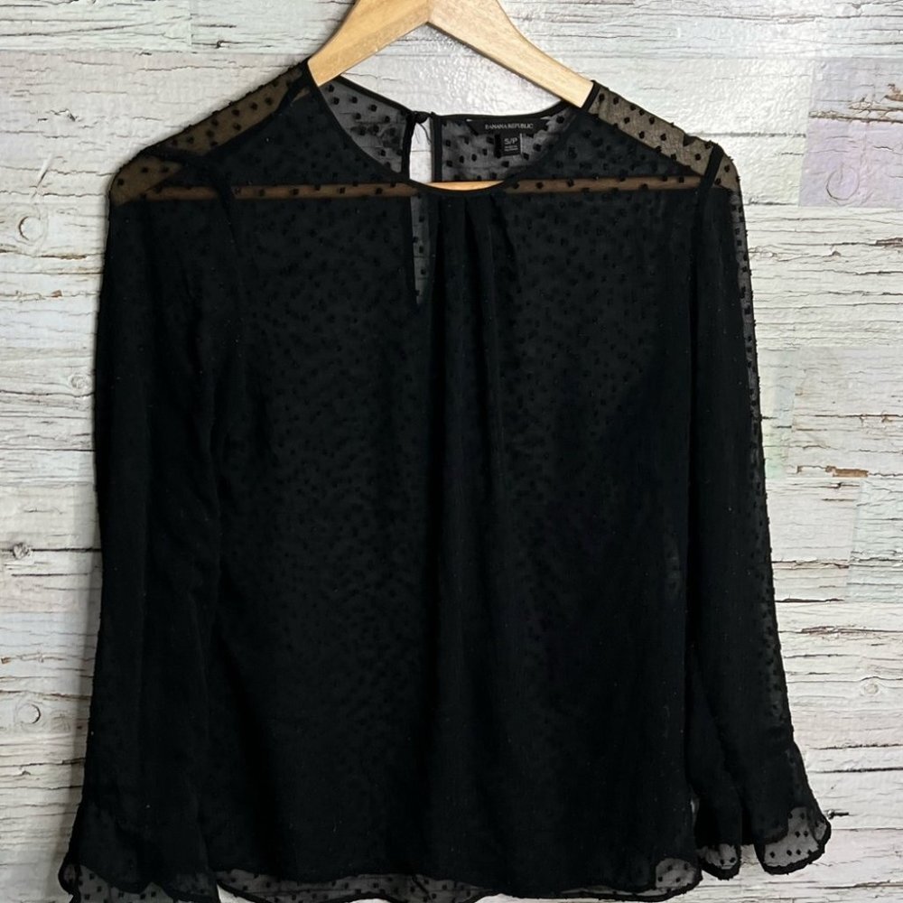 Banana republic black polka dot sheer long sleeve blouse size small